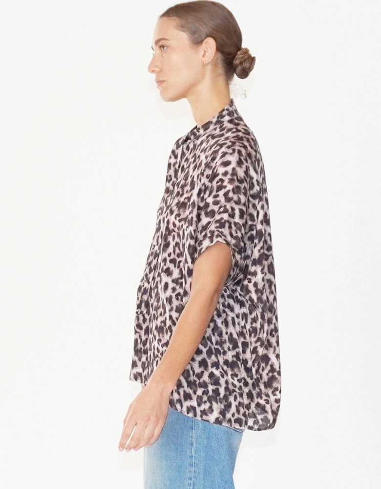 Oversized Leopard Print Blouse - Brown