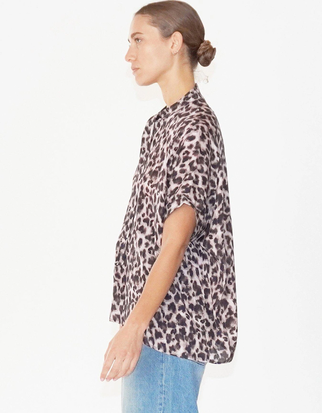 Oversized Leopard Print Blouse - Brown