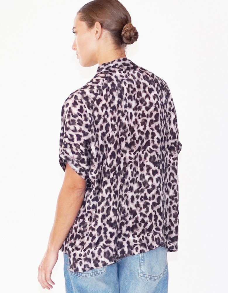 Oversized Leopard Print Blouse - Brown