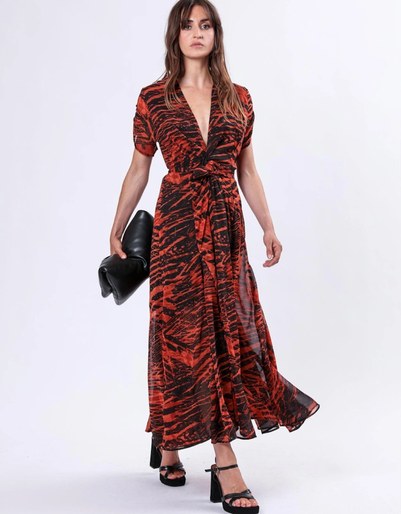 Delight Maxi Wrap Dress With Cap Sleeve In Beautiful Prints - Red