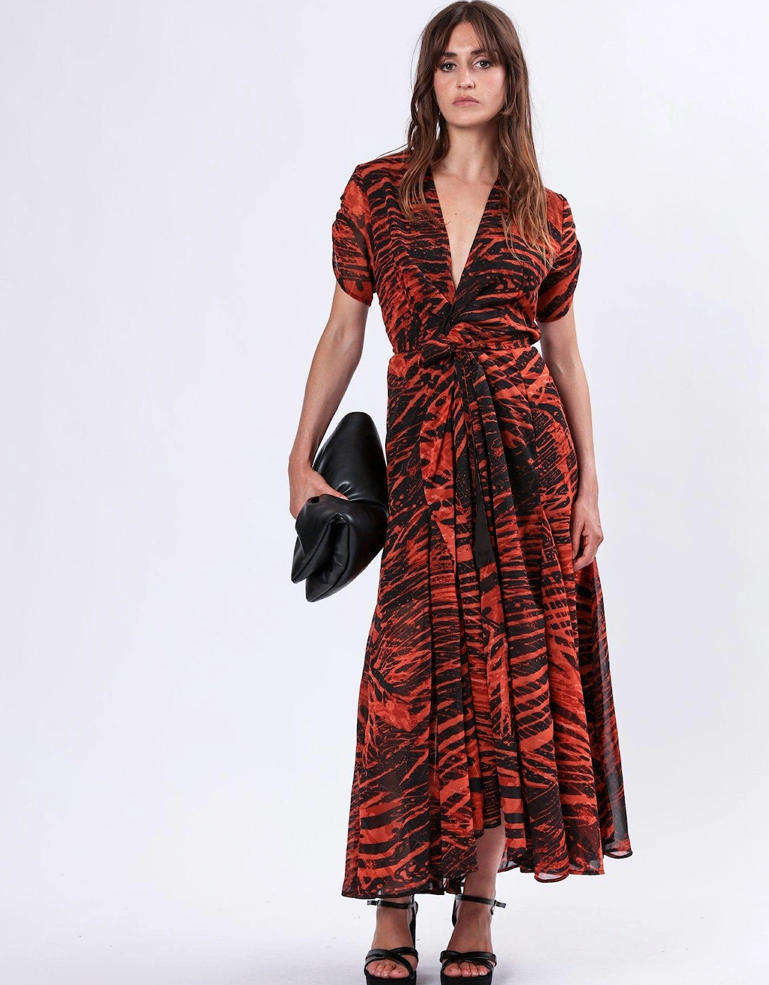 Delight Maxi Wrap Dress With Cap Sleeve In Beautiful Prints - Red