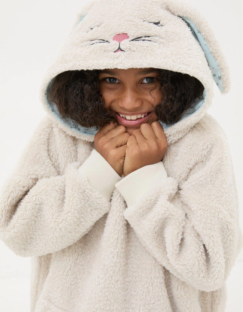 Girls Rabbit Oversized Hoodie - Beige