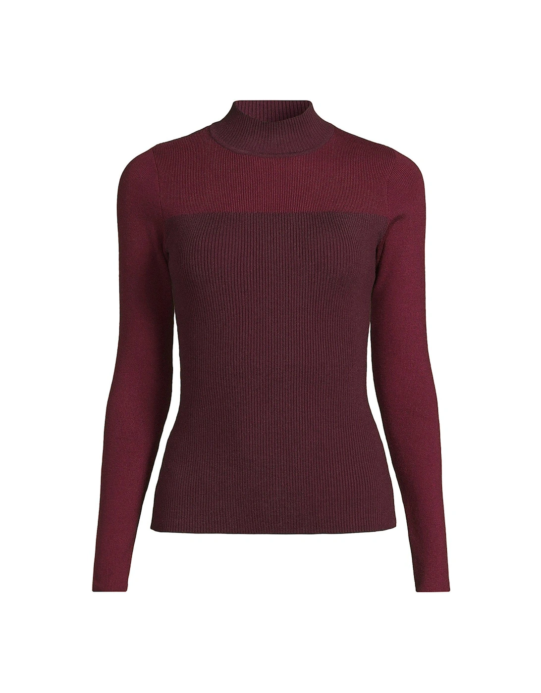 Colour Block High Neck Knitted Top - Burgundy 