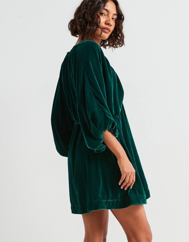 Portia Velvet Mini Dress - Dark Green - Dark Green