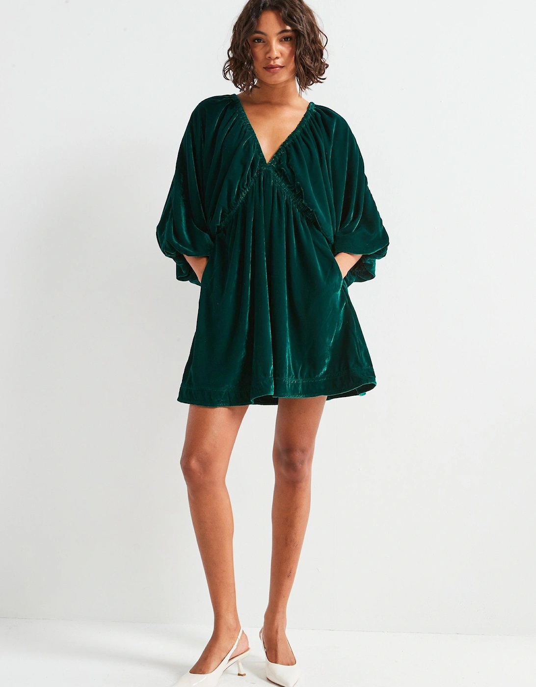 Portia Velvet Mini Dress - Dark Green - Dark Green