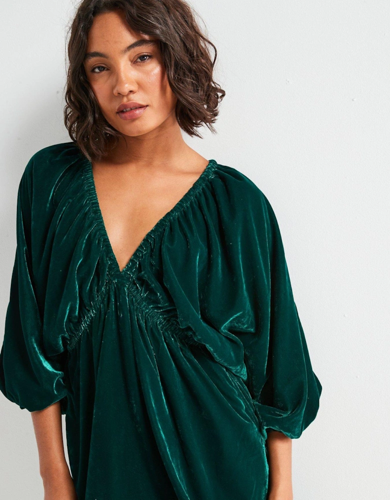 Portia Velvet Mini Dress - Dark Green - Dark Green