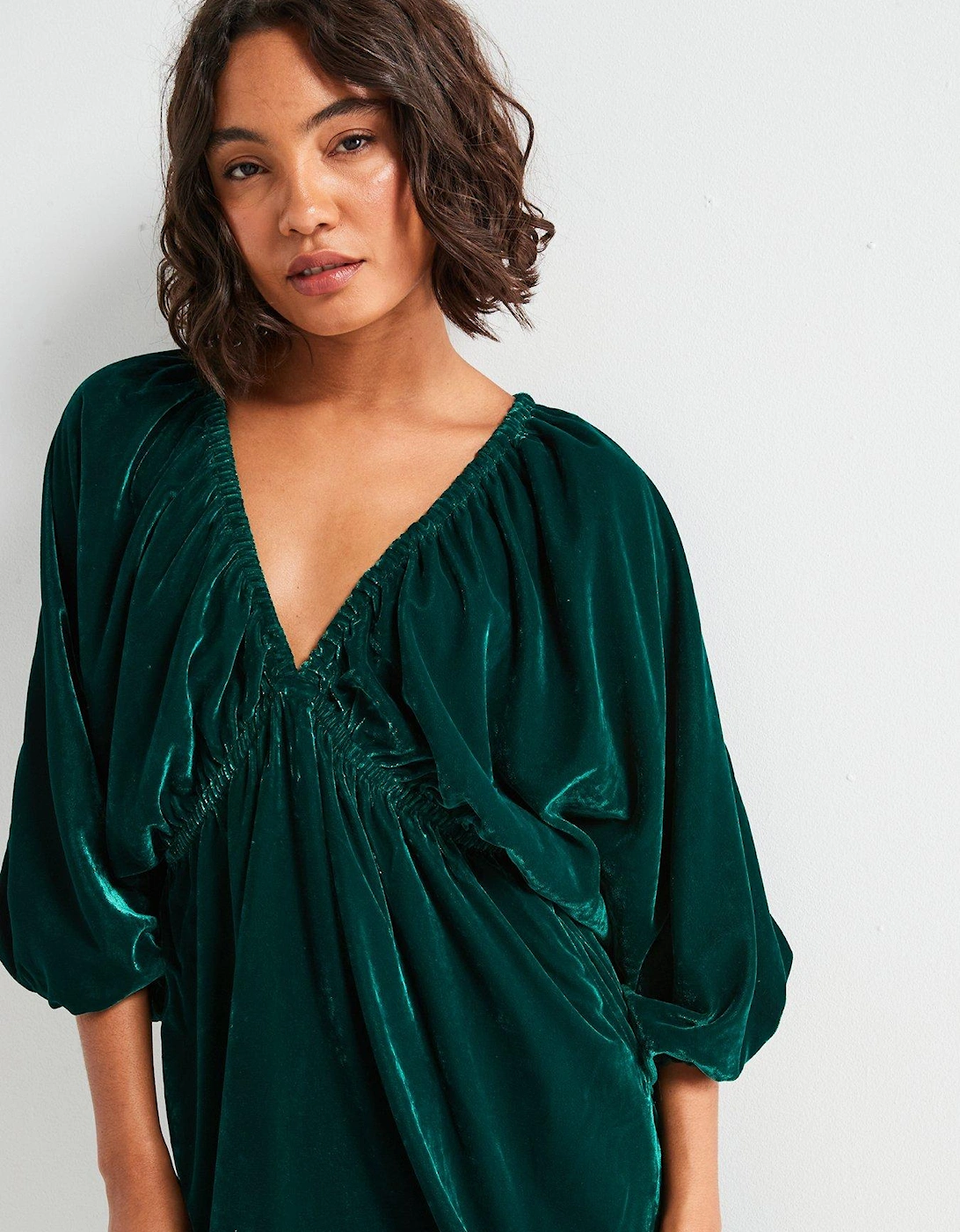 Portia Velvet Mini Dress - Dark Green - Dark Green