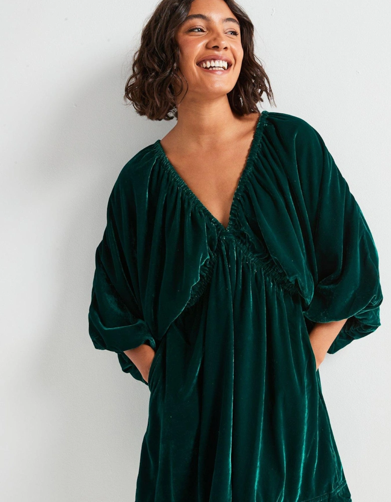 Portia Velvet Mini Dress - Dark Green - Dark Green