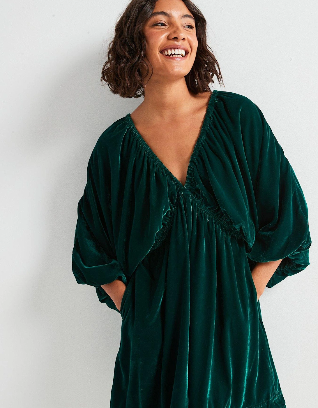 Portia Velvet Mini Dress - Dark Green - Dark Green