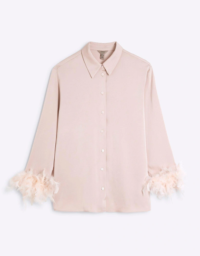 Feather Cuff Oversized Shirt - Light Pink