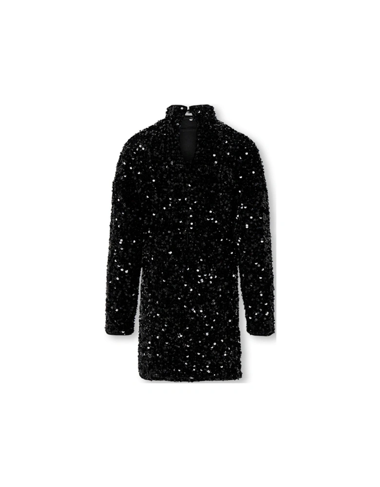 Girls Sequin Long Sleeve Dress - Black