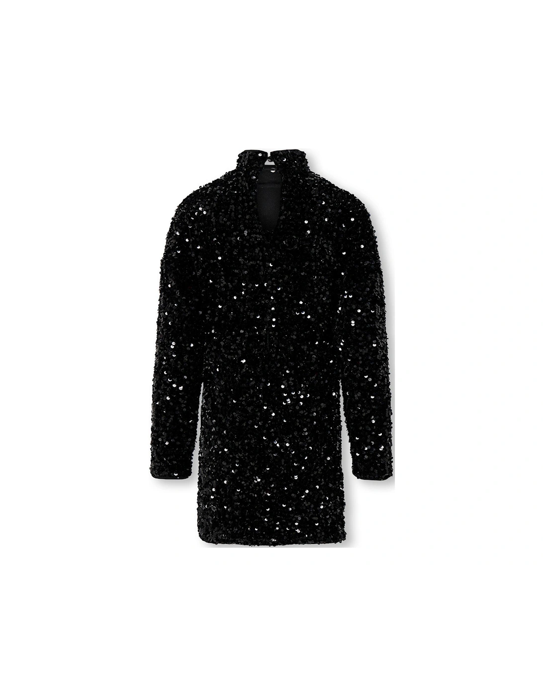 Girls Sequin Long Sleeve Dress - Black