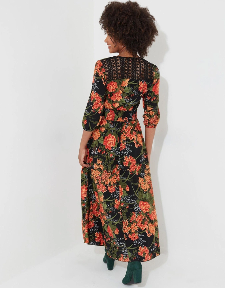 Sienna Floral Midi Dress - Black