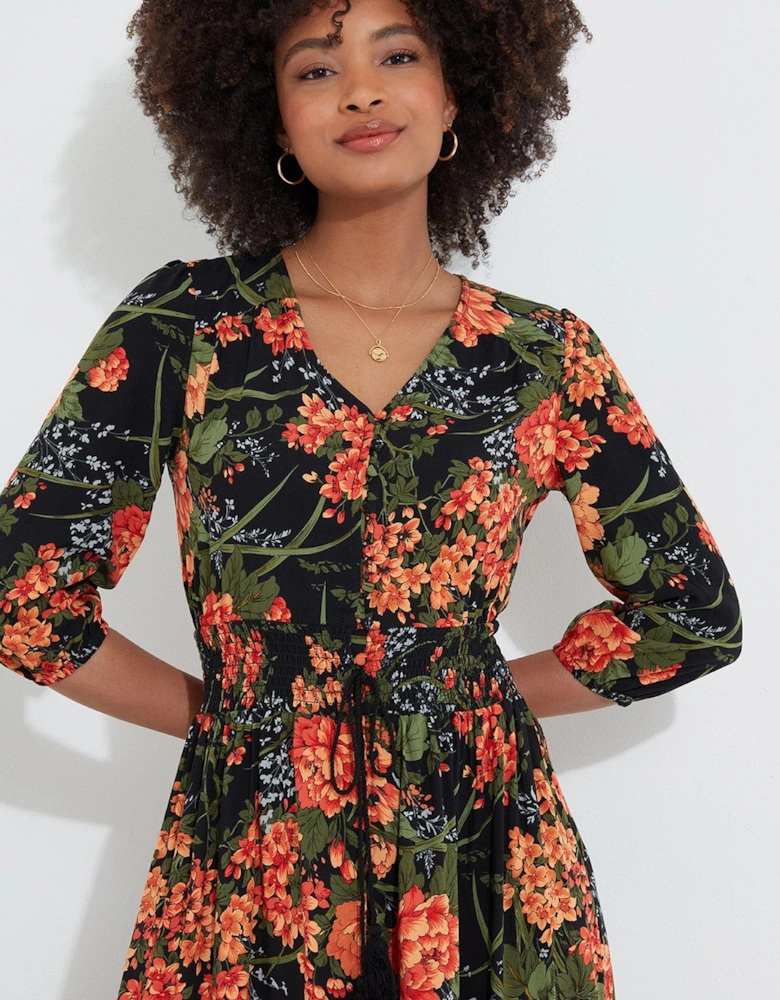 Sienna Floral Midi Dress - Black