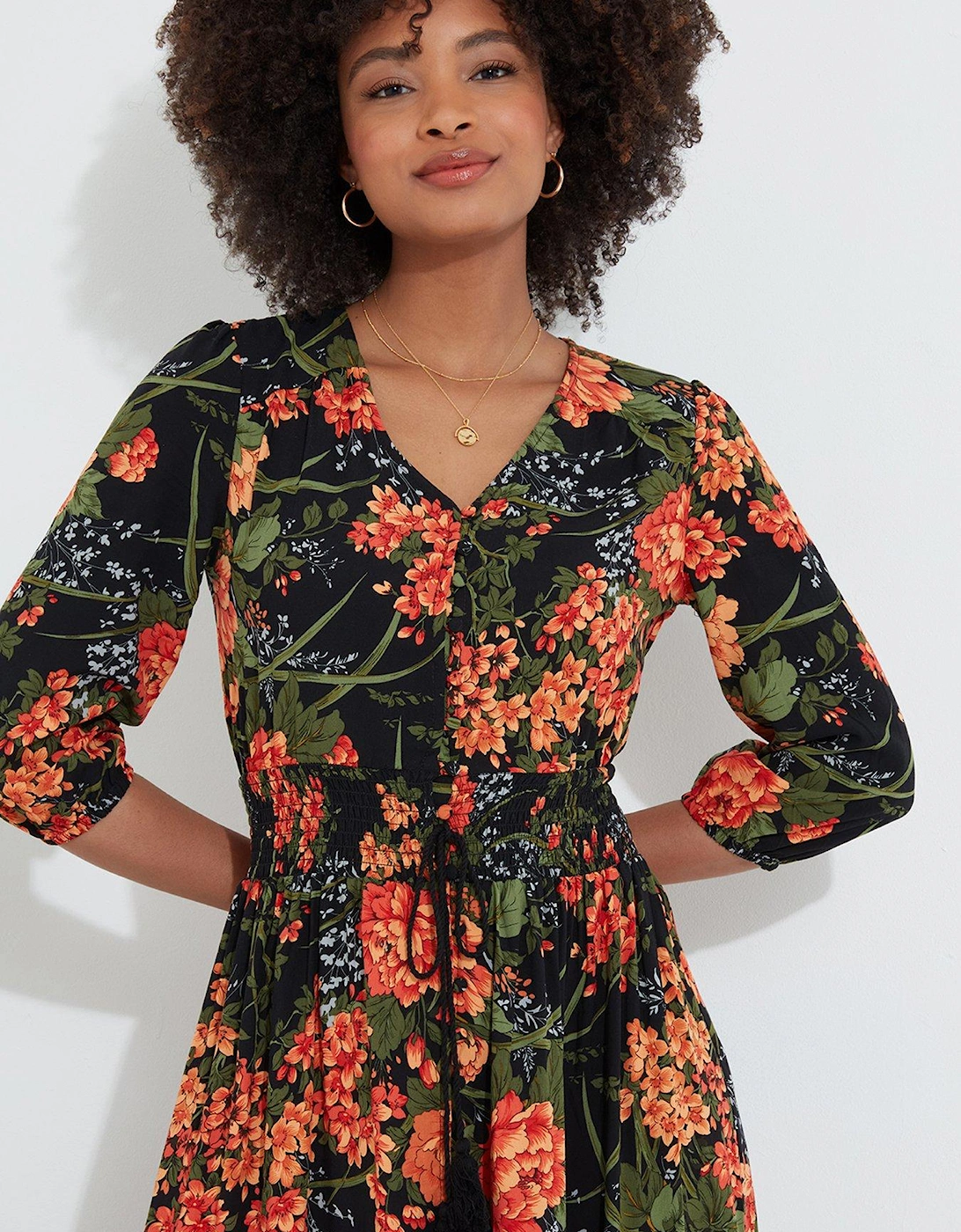 Sienna Floral Midi Dress - Black