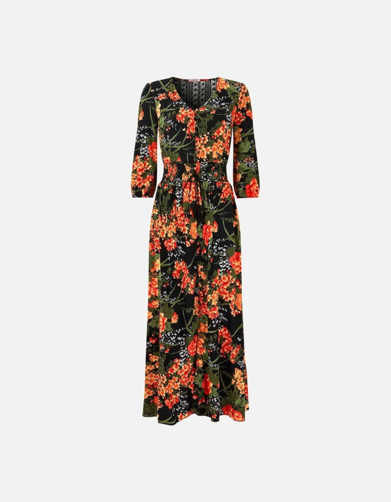 Sienna Floral Midi Dress - Black