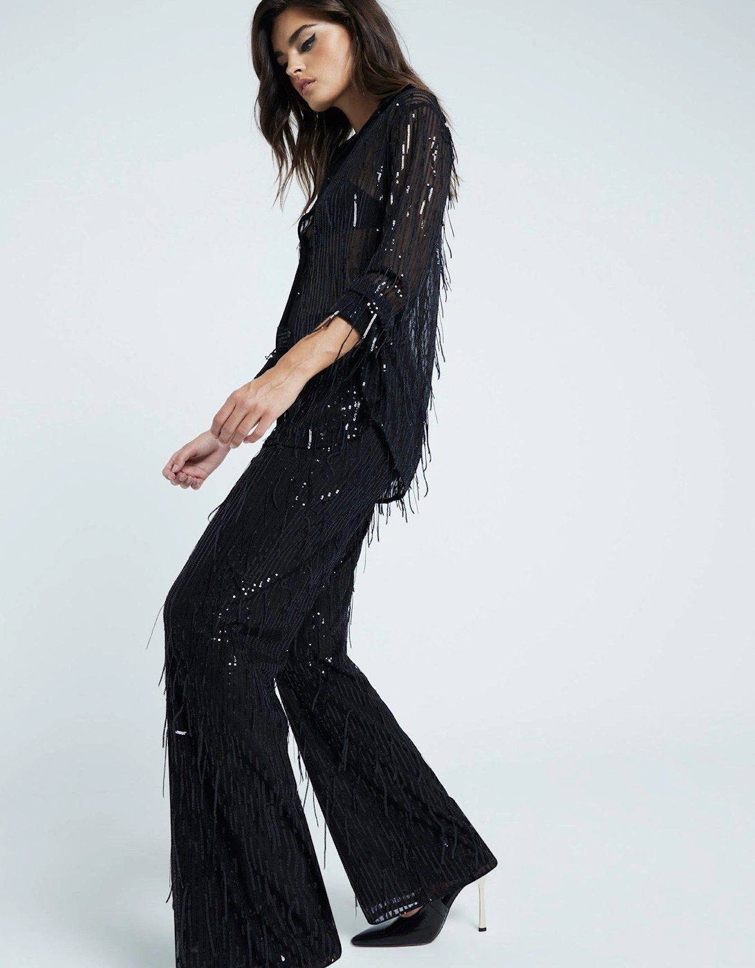 Tailored Beaded Lace Trouser - Black