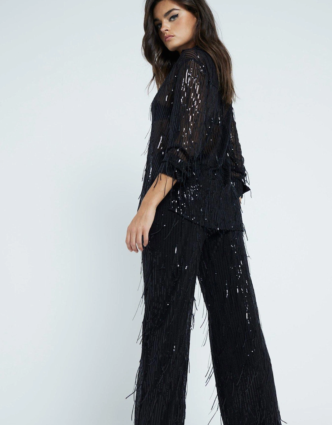 Tailored Beaded Lace Trouser - Black