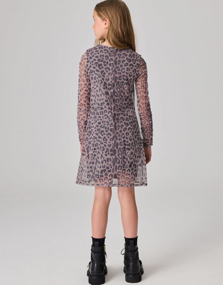 Girls Leopard Print Mesh Dress