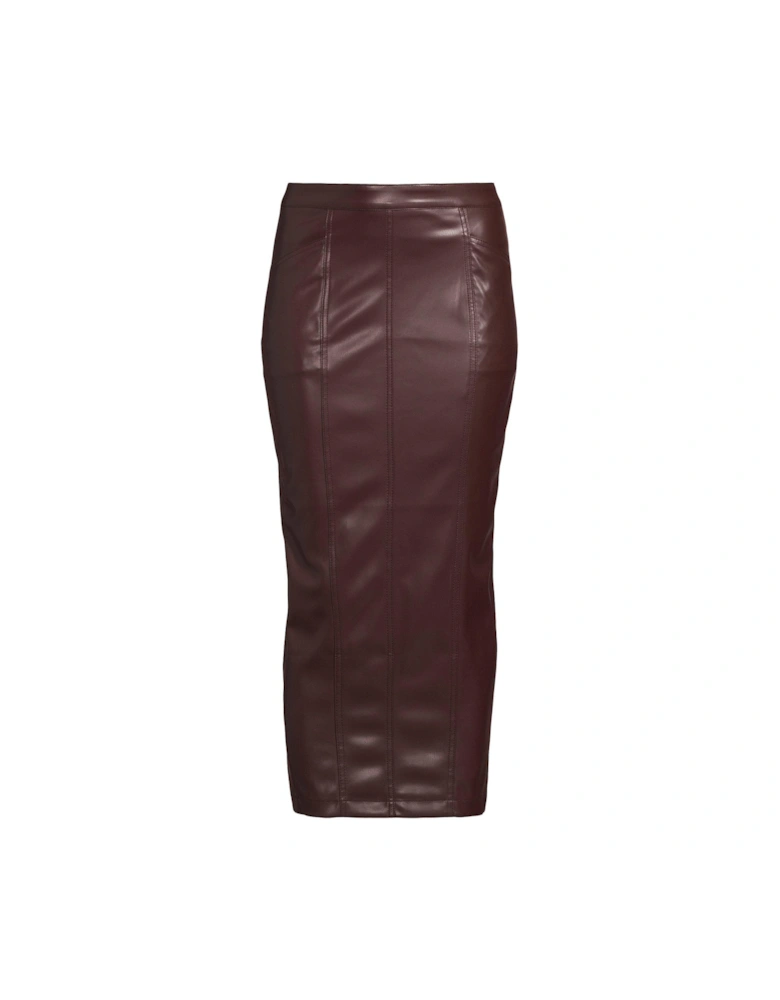 PU Split Back Midaxi Skirt - Burgundy