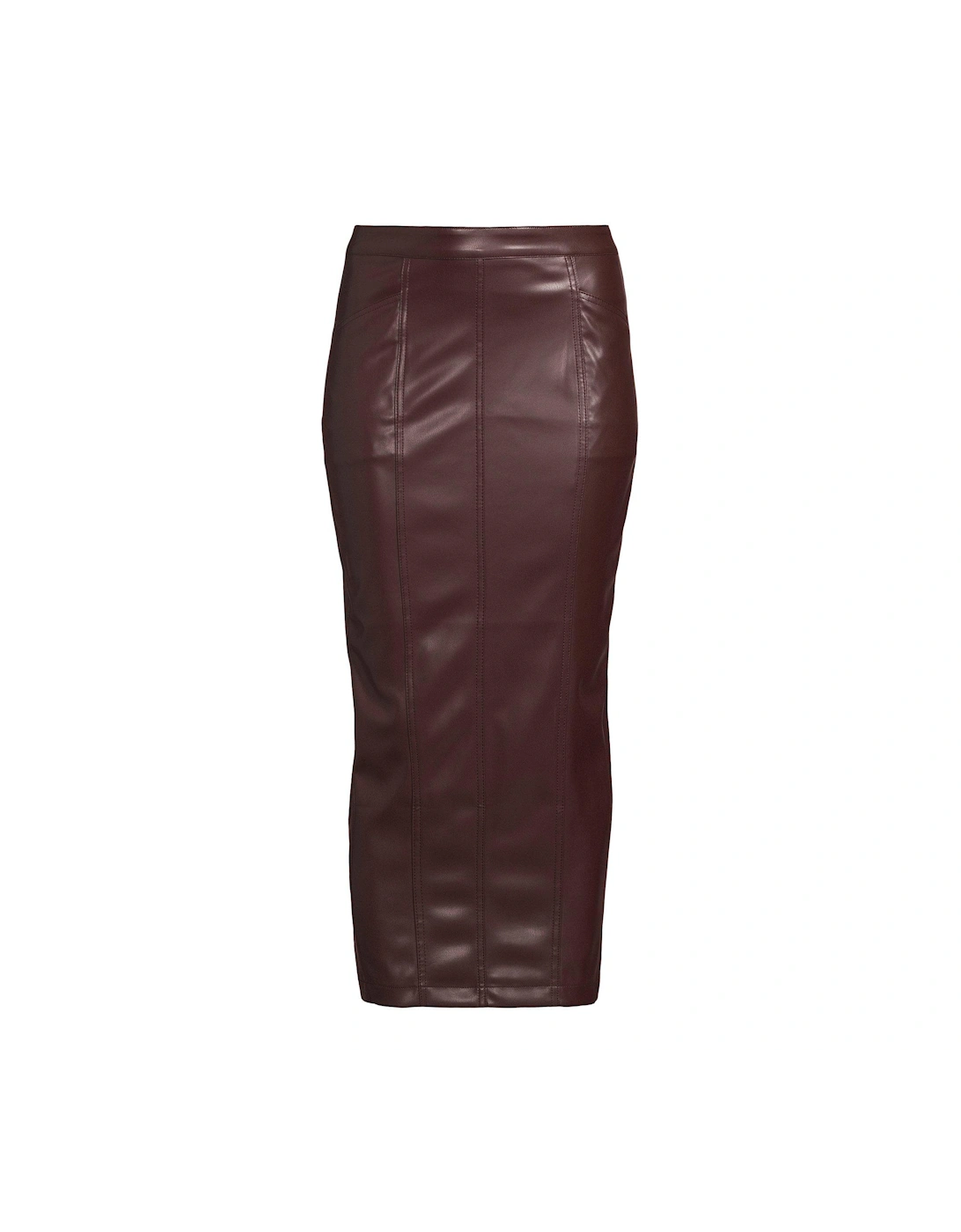 PU Split Back Midaxi Skirt - Burgundy