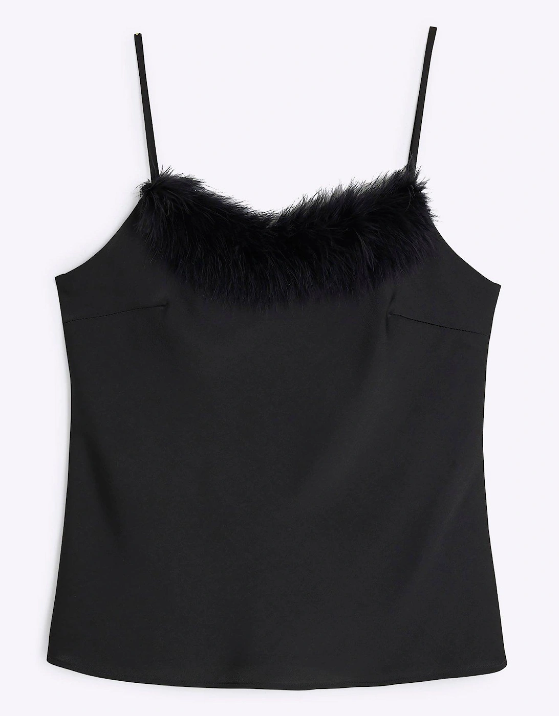 Feather Trim Cami Top - Black