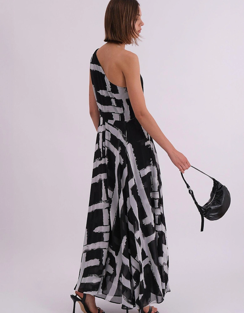 Knitted Abstract Bandeau Maxi Dress - Black