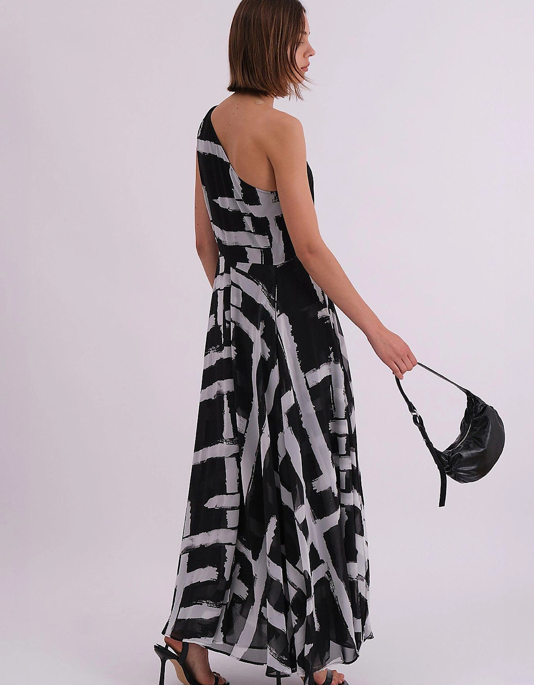 Knitted Abstract Bandeau Maxi Dress - Black