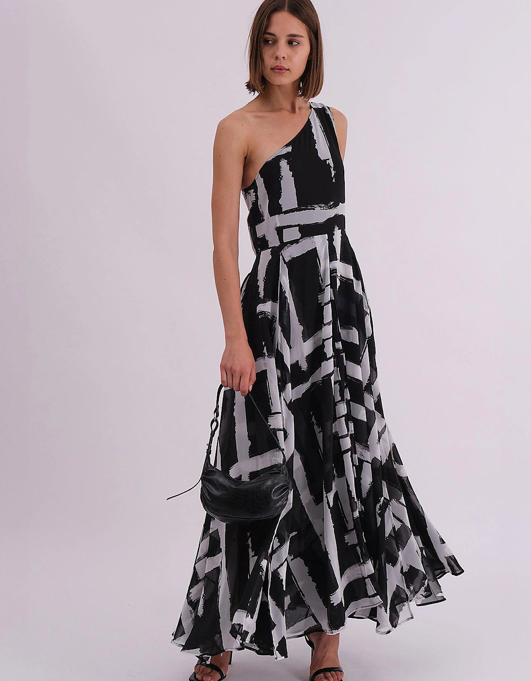 Knitted Abstract Bandeau Maxi Dress - Black