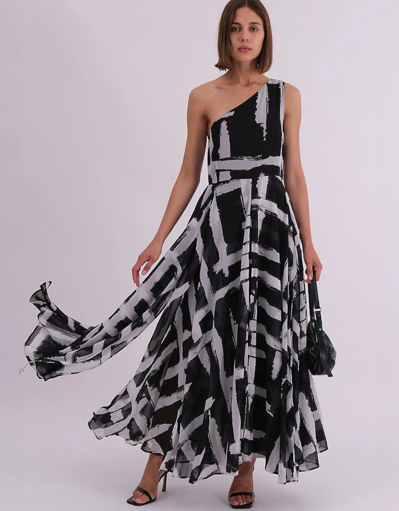 Knitted Abstract Bandeau Maxi Dress - Black