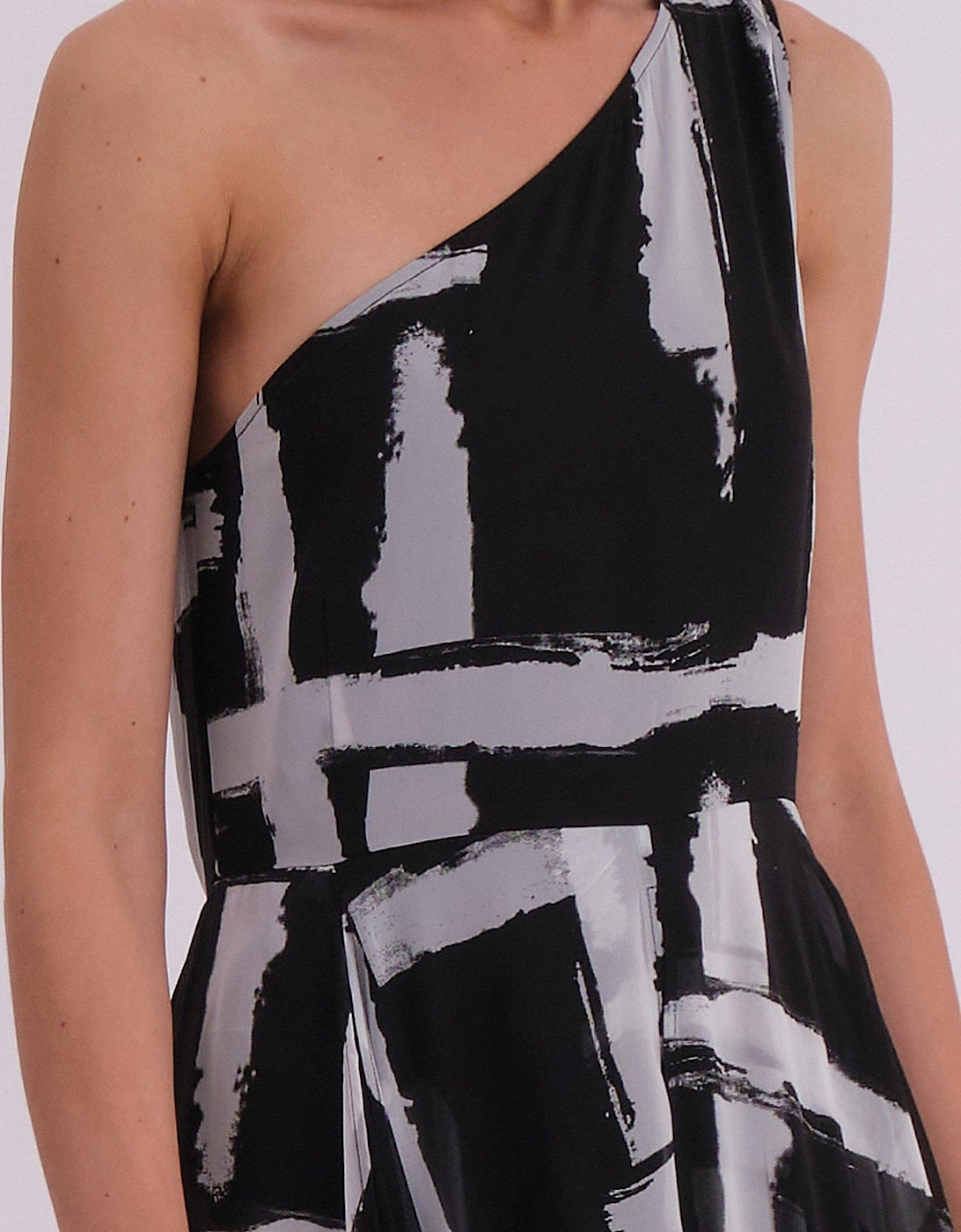 Knitted Abstract Bandeau Maxi Dress - Black