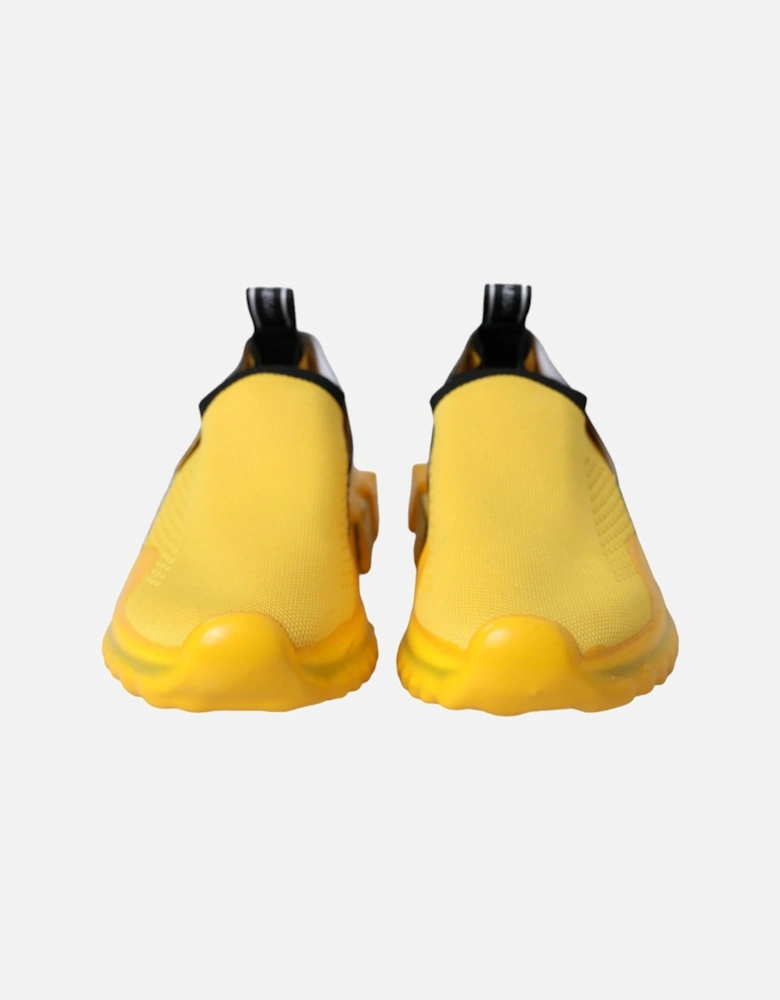 Yellow and Black Sneakers with Fabric Pull Strap and Decorative Rubber