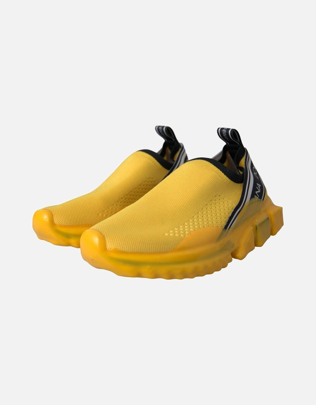 Yellow and Black Sneakers with Fabric Pull Strap and Decorative Rubber