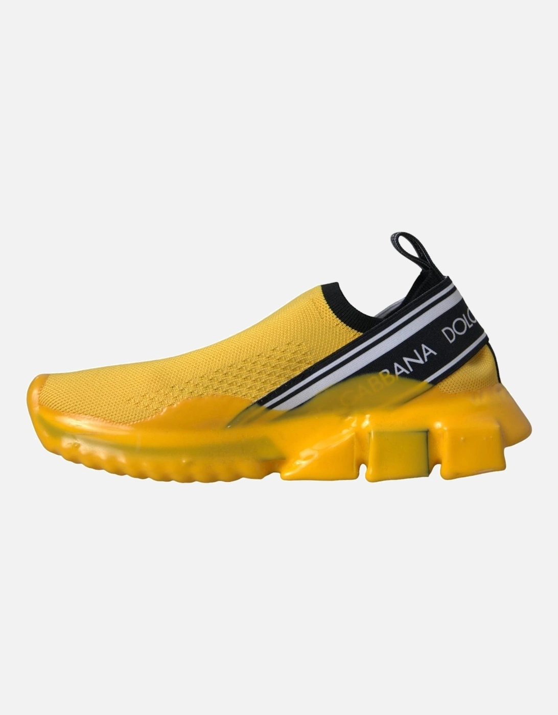 Yellow and Black Sneakers with Fabric Pull Strap and Decorative Rubber