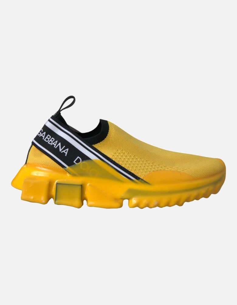 Yellow and Black Sneakers with Fabric Pull Strap and Decorative Rubber