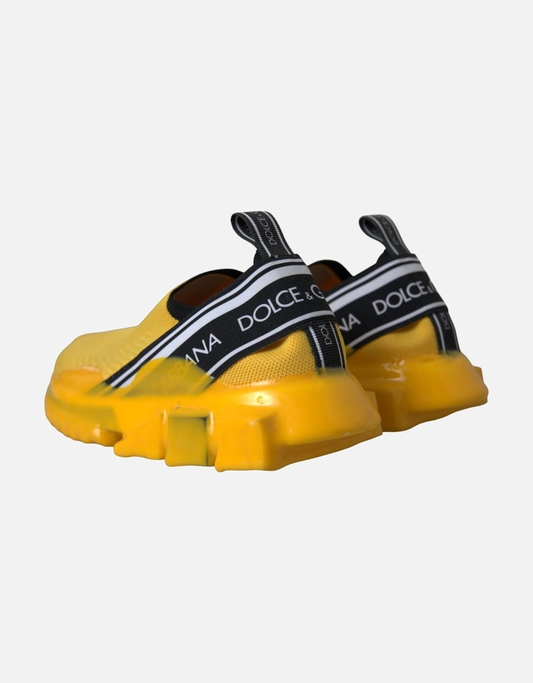 Yellow and Black Sneakers with Fabric Pull Strap and Decorative Rubber