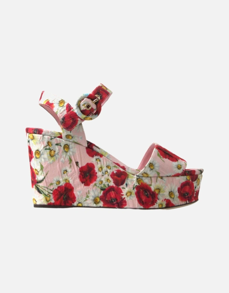 Floral Poppies and Daisies Wedge Sandals Women - Multicolor