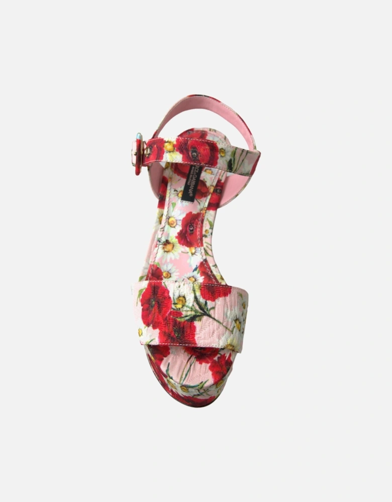 Floral Poppies and Daisies Wedge Sandals Women - Multicolor