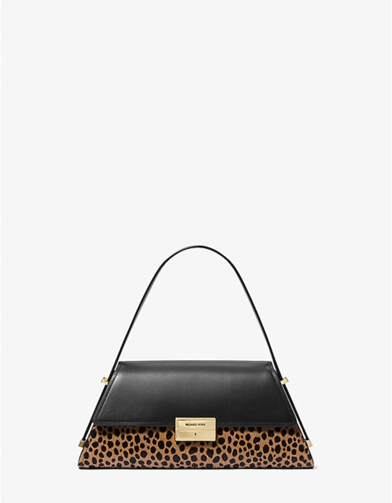 Ludlow Medium Leather and Cheetah-Print Calf Hair Shoulder Bag