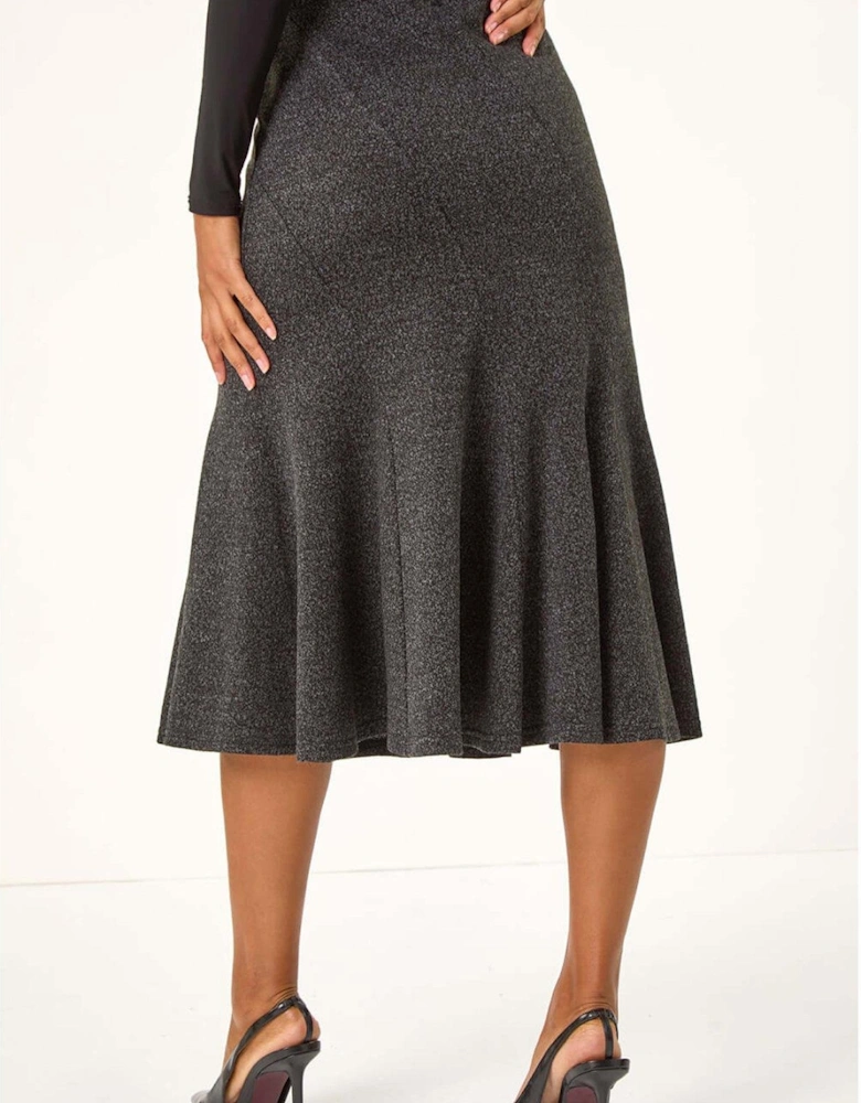 Flared Textured Midi Stretch Skirt - Charcoal