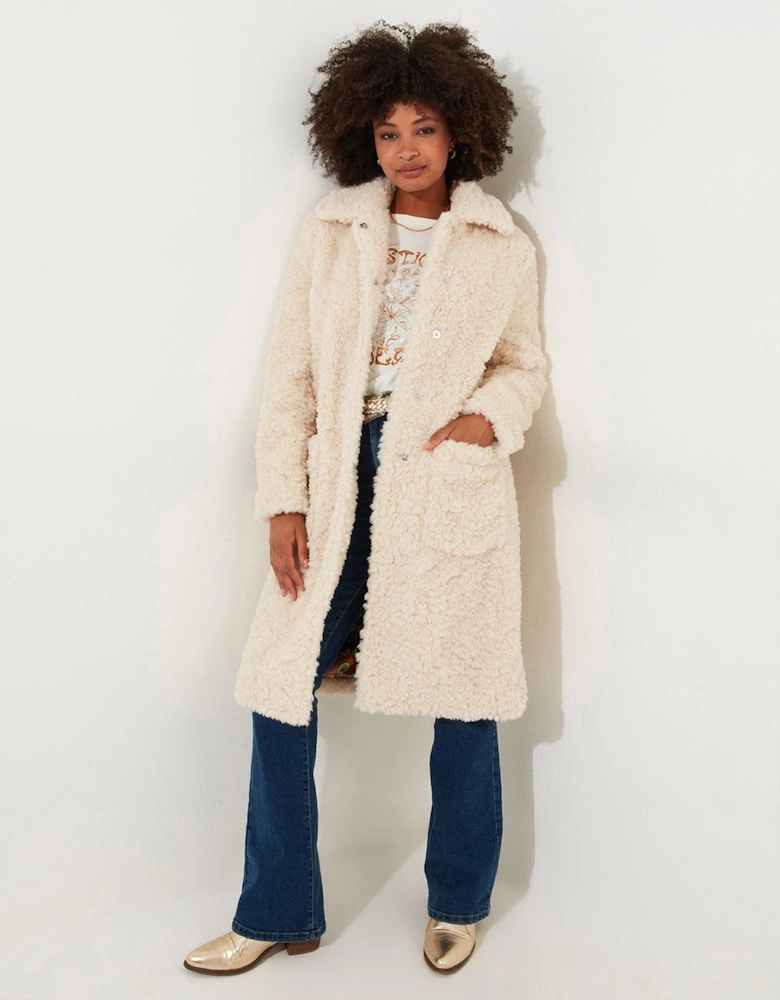 Long Teddy Coat - Cream