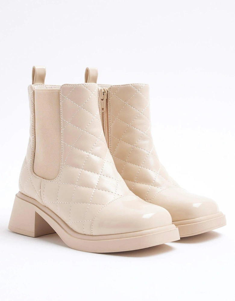 Older Girl Quilted Square Heel Boots - Cream