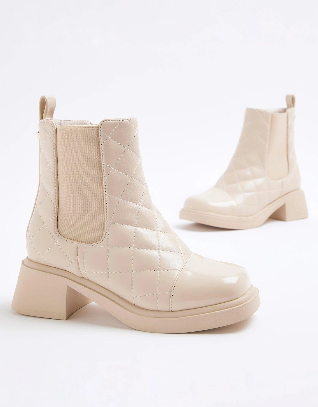 Older Girl Quilted Square Heel Boots - Cream