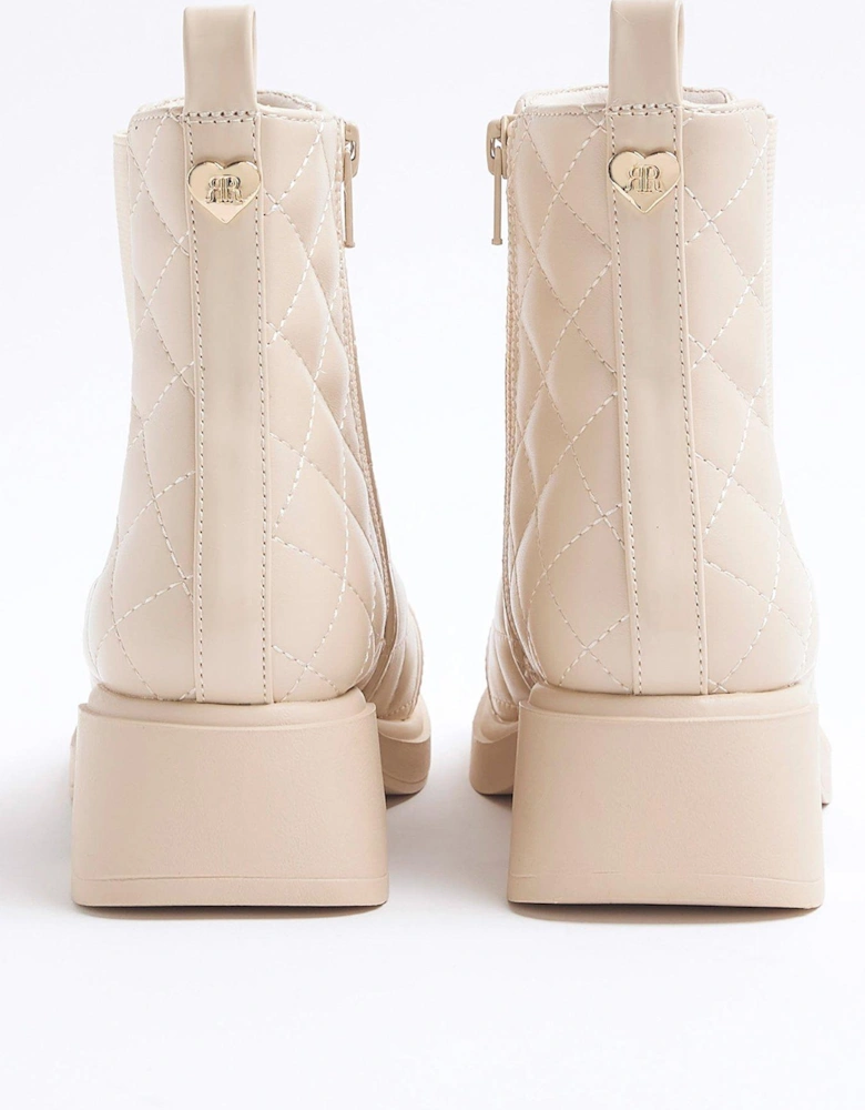 Older Girl Quilted Square Heel Boots - Cream