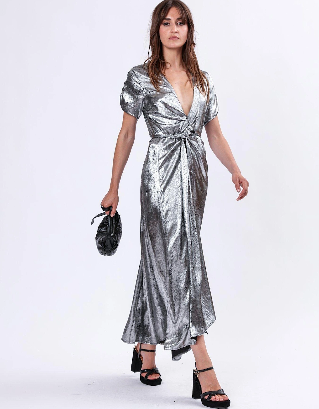 Fold Wrap Maxi Dress - Grey