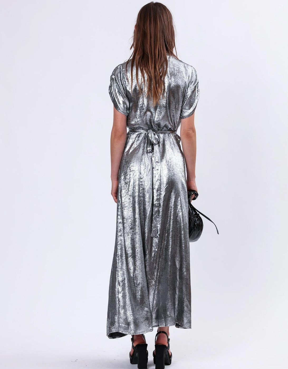 Fold Wrap Maxi Dress - Grey