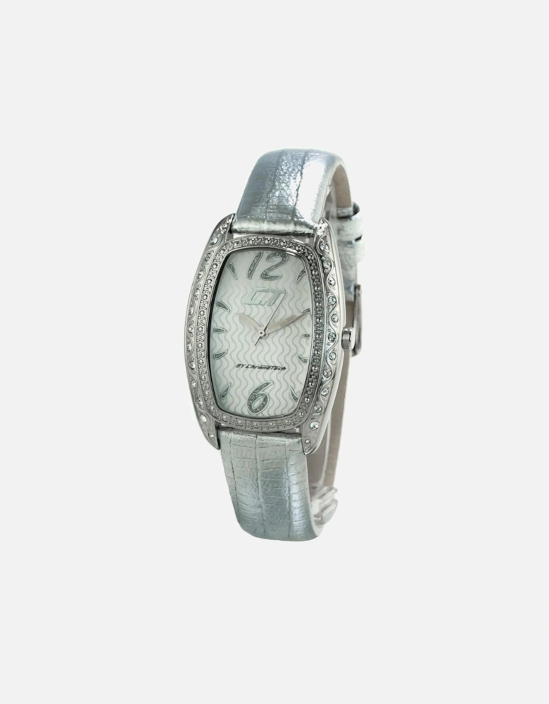 Quartz Analog Steel Case Leather Bracelet Watch Women - Silver Watches