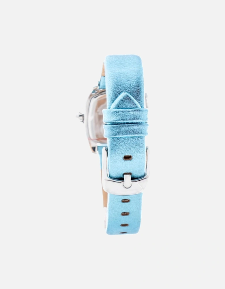 Steel Case Quartz Analog Watch with Leather Bracelet Women - Blue