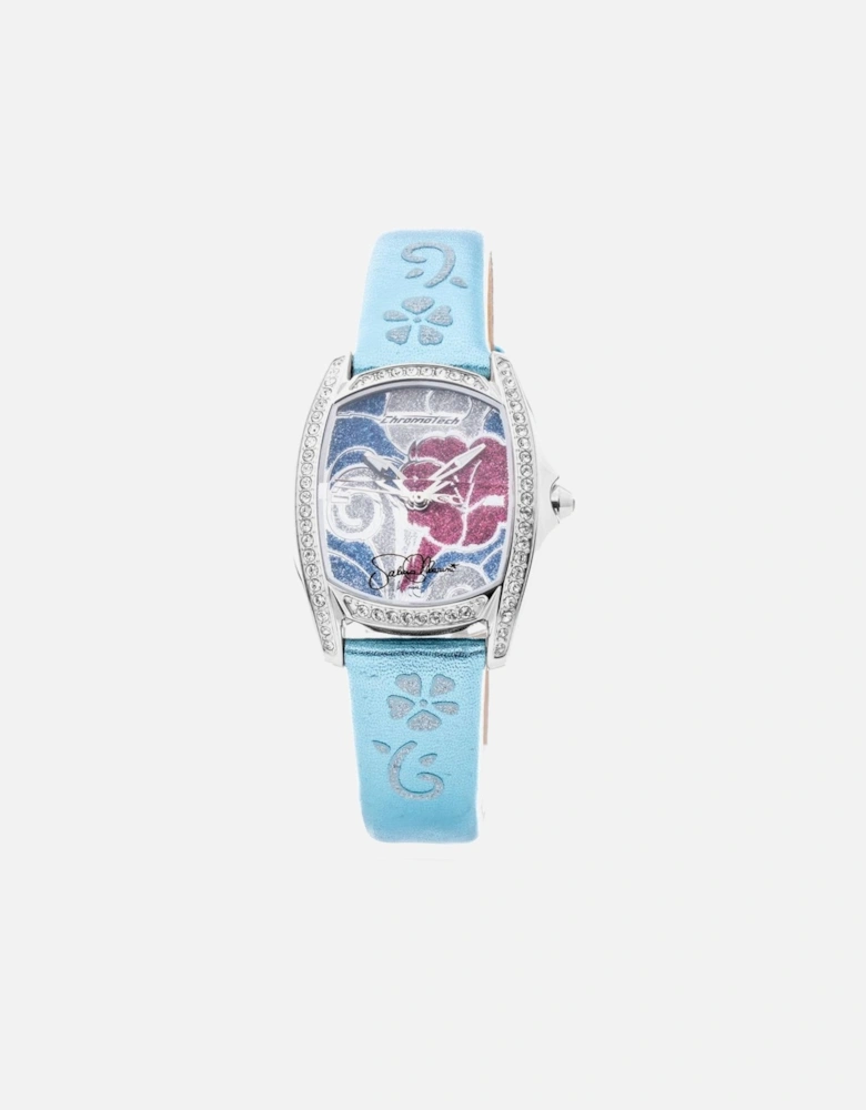 Steel Case Quartz Analog Watch with Leather Bracelet Women - Blue