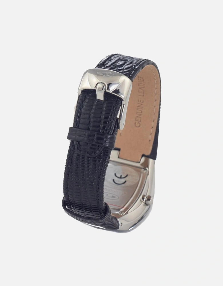 Quartz Steel Case Leather Bracelet Analog Watch Women - Black Watches